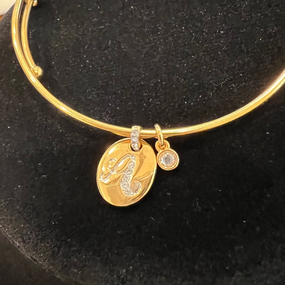 NEW Alex and Ani Letter “A” Initial Bracelet Gold Tone Crystal A Crystal dangle-